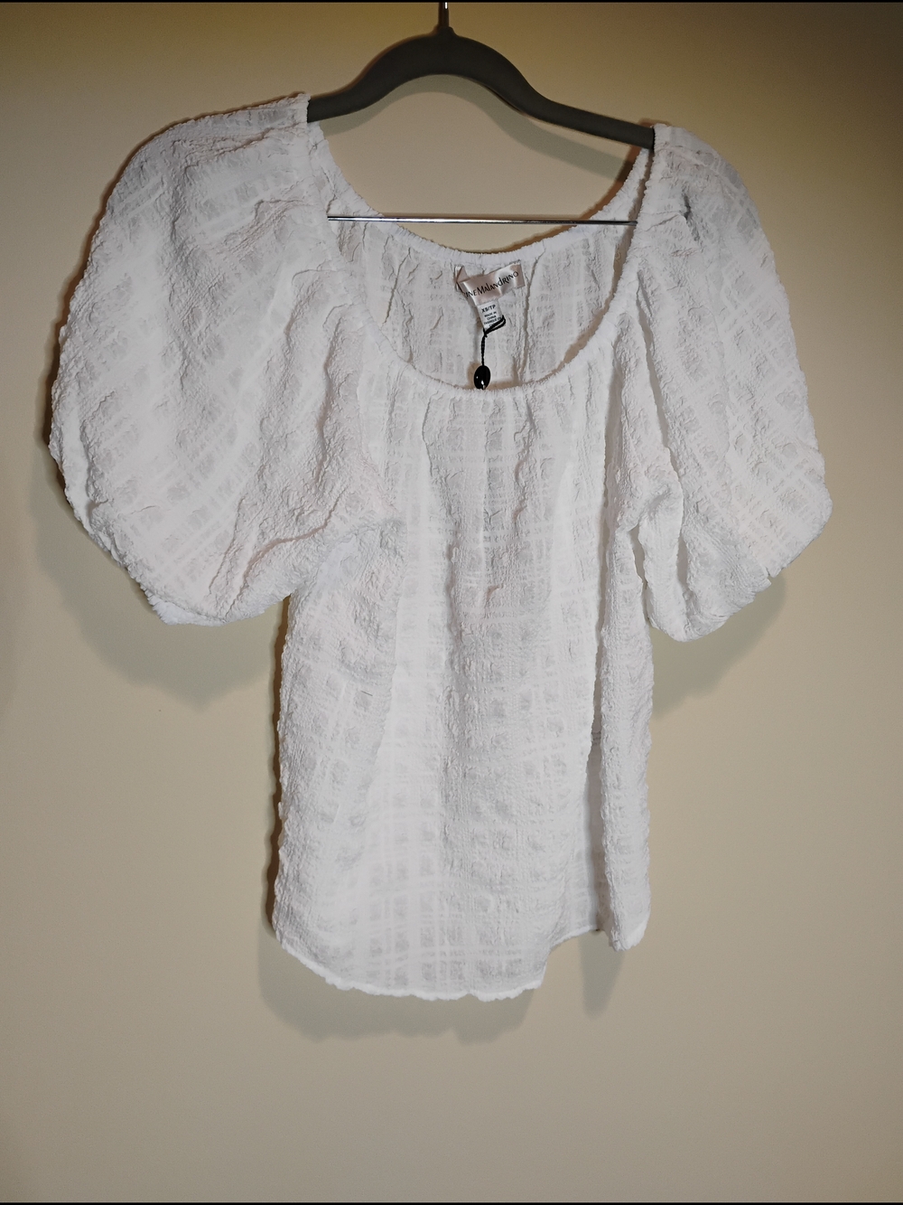 Catherine Malandrino Ivory White Textured Puff-Sleeve Top Size XS Pullover
